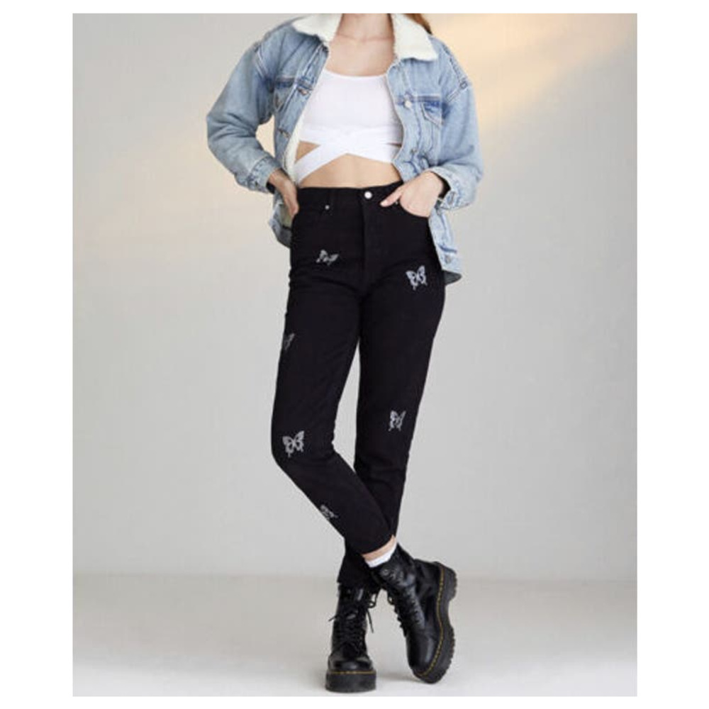 Pacsun | High Rise Butterfly Studded Jeans Button Fly Black Women's Size 26